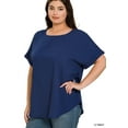 thumbnail image 3 of Zenana Plus Size Round Neck Heavy Woven Boat Neck Rolled Short Sleeve Blouse Top, 3 of 3