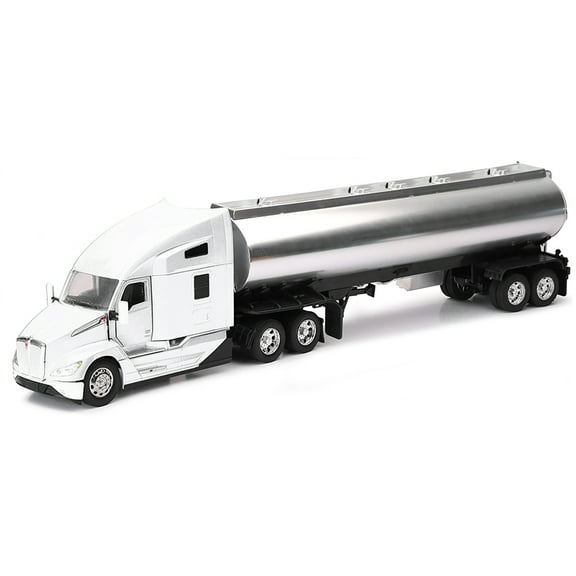 Kenworth T680 Truck White with Oil Tanker Trailer Chrome "Long Haul Trucker" Series 1/32 Diecast Model by New Ray