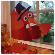 Window Flakes Waving Thanksgiving Turkey Window Cling Decoration, Large Multicolor Fall Vinyl Dcor
