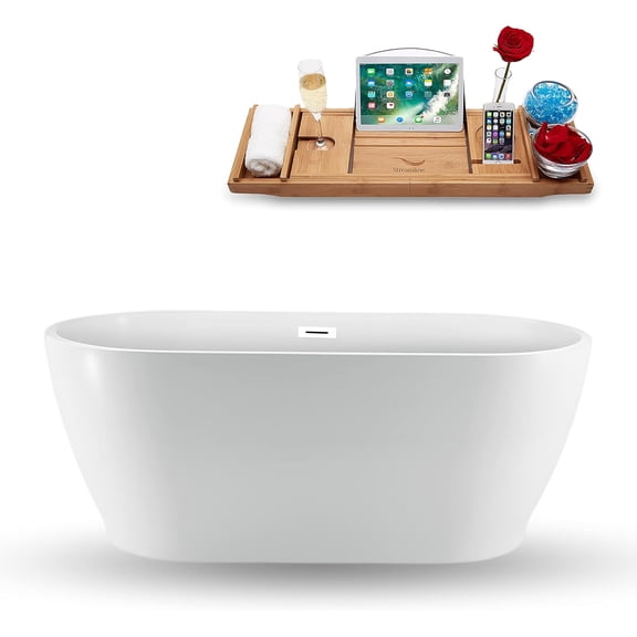 59" Streamline N-880-59FSWH-FM Freestanding Tub and Tray With External Drain