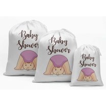 Darling Souvenir White Cute Baby Shower Party Supplies Drawstring Pouches Favor Bags 15 Pieces