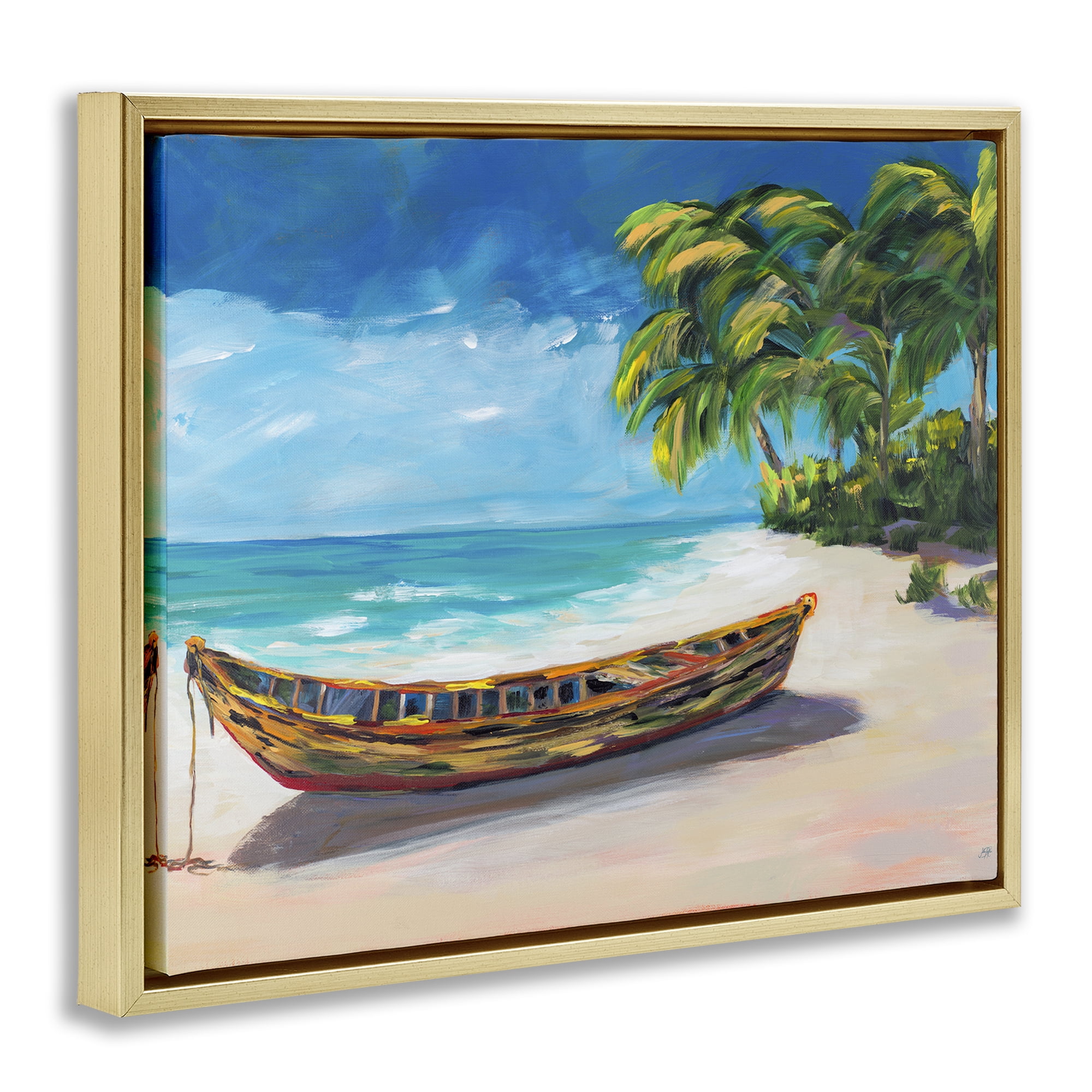 Stupell Industries Boat on Lost Island Gold Framed Floater Canvas Wall Art, design by Julie DeRice