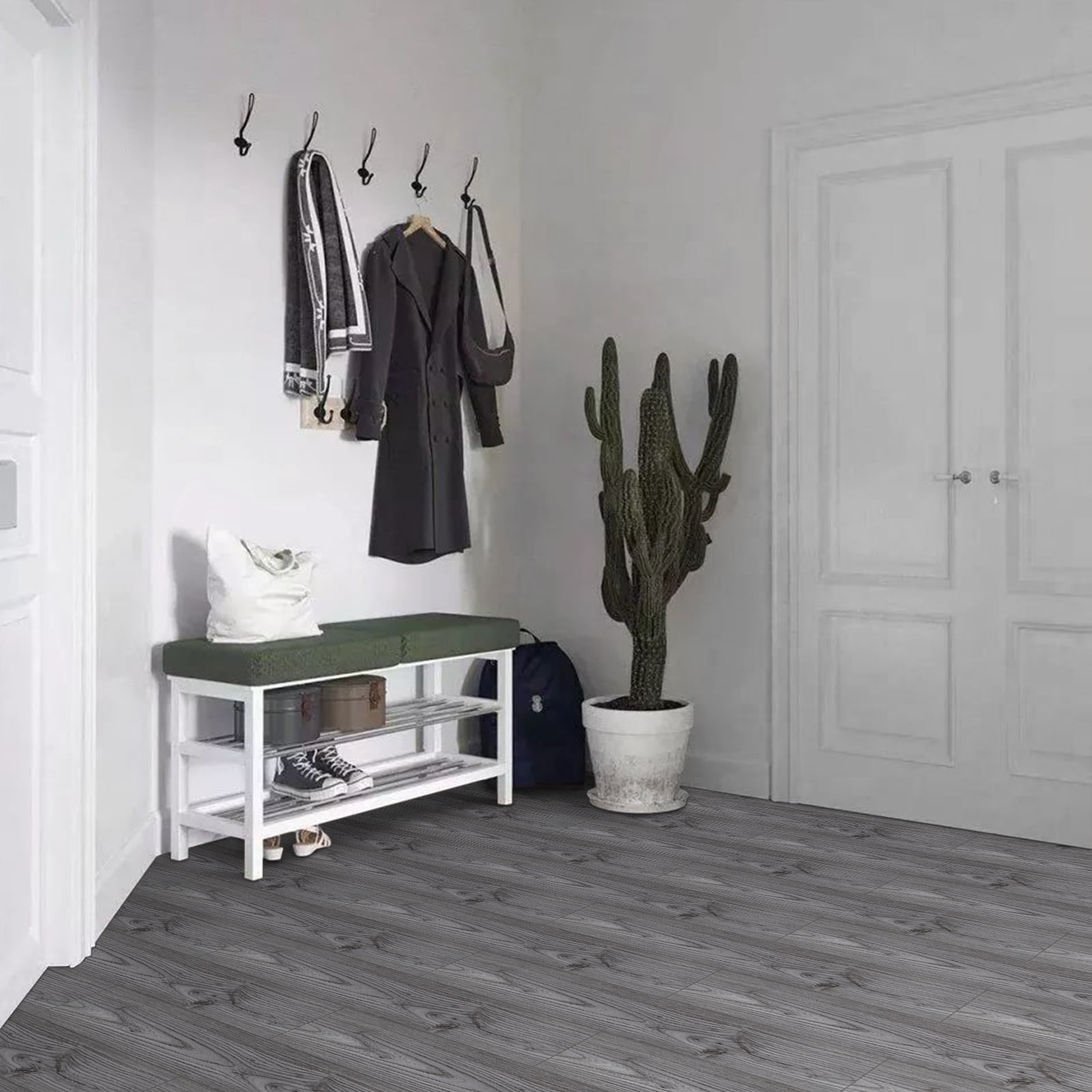 Lxcreat Gray Peel and Stick Floor Tile Vinyl Flooring 35-in x 6-in Gray Wood Grain Self Adhesive and Waterproof for Transfer Bathroom, Kitchen, Living Room, Bedroom 10Pcs