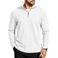 thumbnail image 2 of Mens Quarter Zip Pullover Lightweight Sweater Casual Quarter Zip Long Sleeve Waffle Sweatshirt White L, 2 of 8