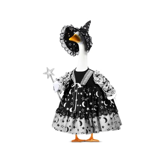 Halloween Porch Goose Outfits,Yard Goose Statue Clothes for 23" Statue Patio Lawn Garden Halloween Decoration(Black Halloween Night)