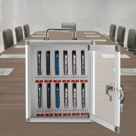 12 Slots Aluminum Alloy Cell Phones Storage Cabinet Pocket Chart Storage Locker Box with Safety Lock and Handle for Classroom Office， Cellphone Storage Cabinet，Moisture-resistant
