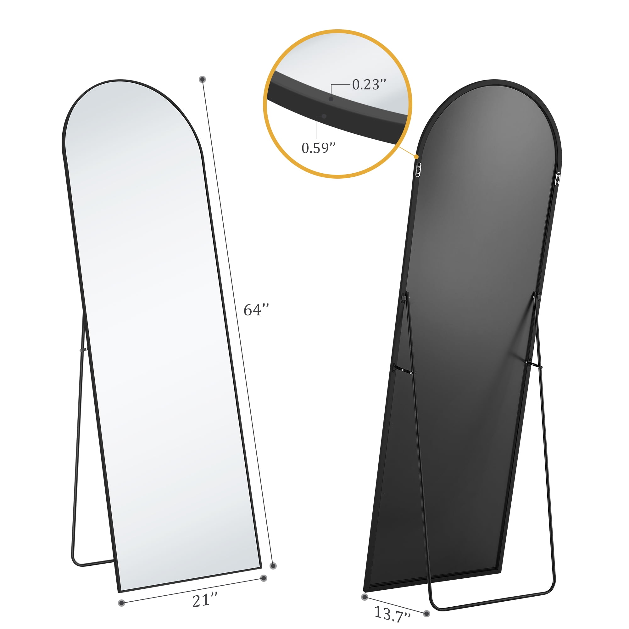 EDX Arched Full Length Mirror 64"x21" Full Body Mirror Rectangle Free Standing Wall Mounted Leaning Hanging Floor Mirrors, Black