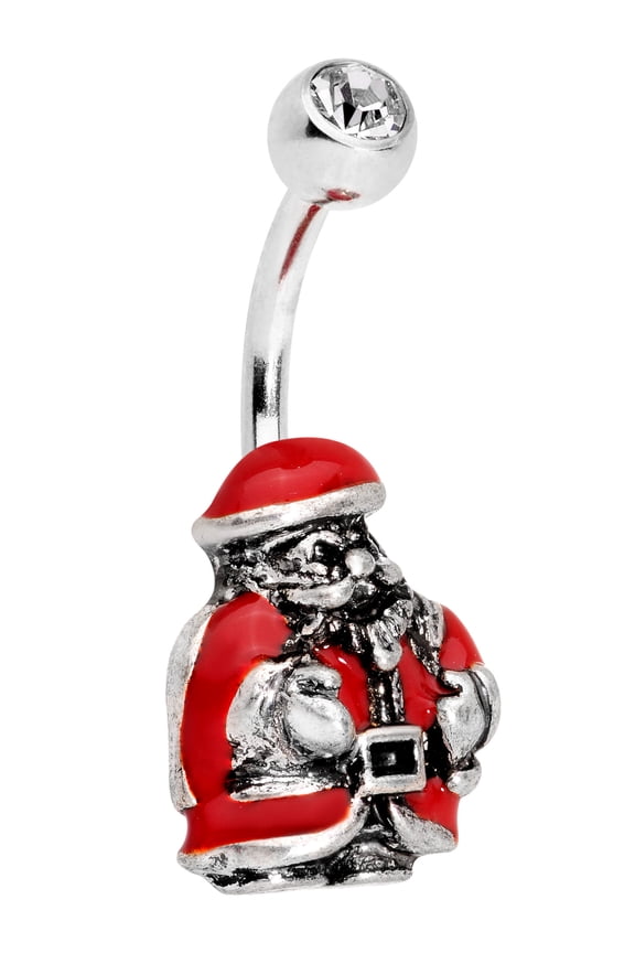 14G 10mm 316L Steel Navel Ring Clear Accent Christmas Santa Claus Belly Button Ring 3/8"