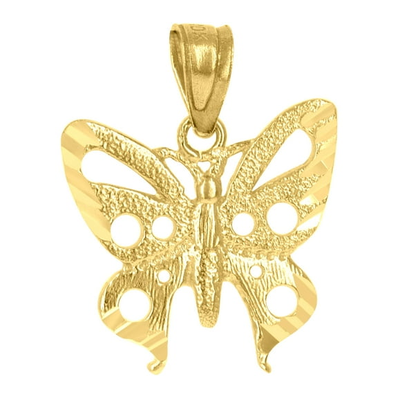 10k Yellow Gold Womens Textured Butterfly Charm Pendant for Women