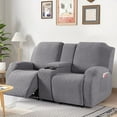thumbnail image 4 of Recliner Loveseat Cover with Middle Console Stretch Reclining Sofa Slipcover for 2 Seat Jacquard Reclining Couch Sofa Covers Furniture Protector with Elastic Straps Bottom (Light Gray), 4 of 13