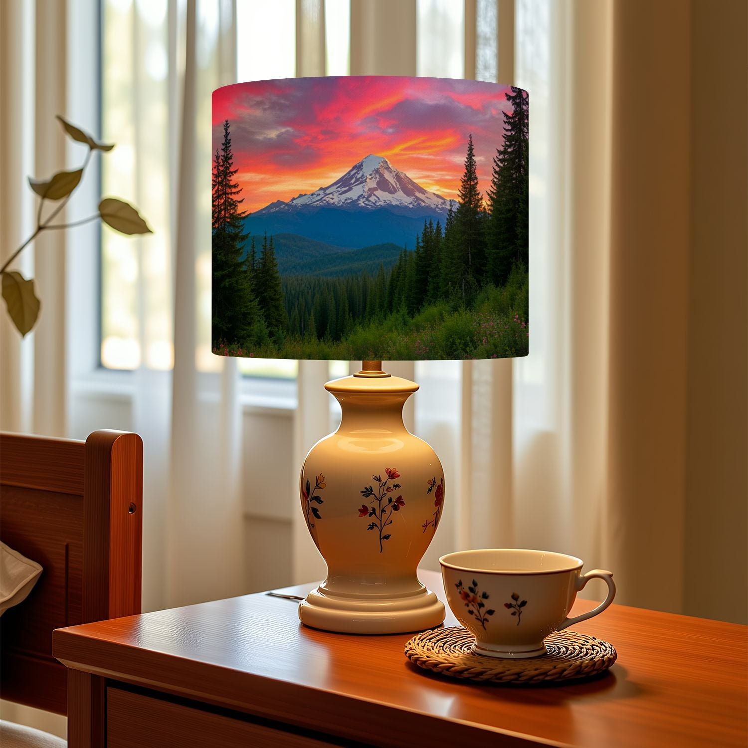 Linen Drum Lampshades Beautiful Vista Mount Hood Oregon 13"x13"x10" Light Shade for Table Lamps Floor Lamps Drum Lamp Shades Lampshade Replacement Kids Bedroom Cabin Decor Assembly Required