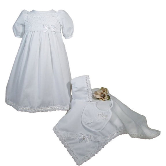 Girls Preemie Dress Christening Gown Baptism Set with Lace Hem(Baby)