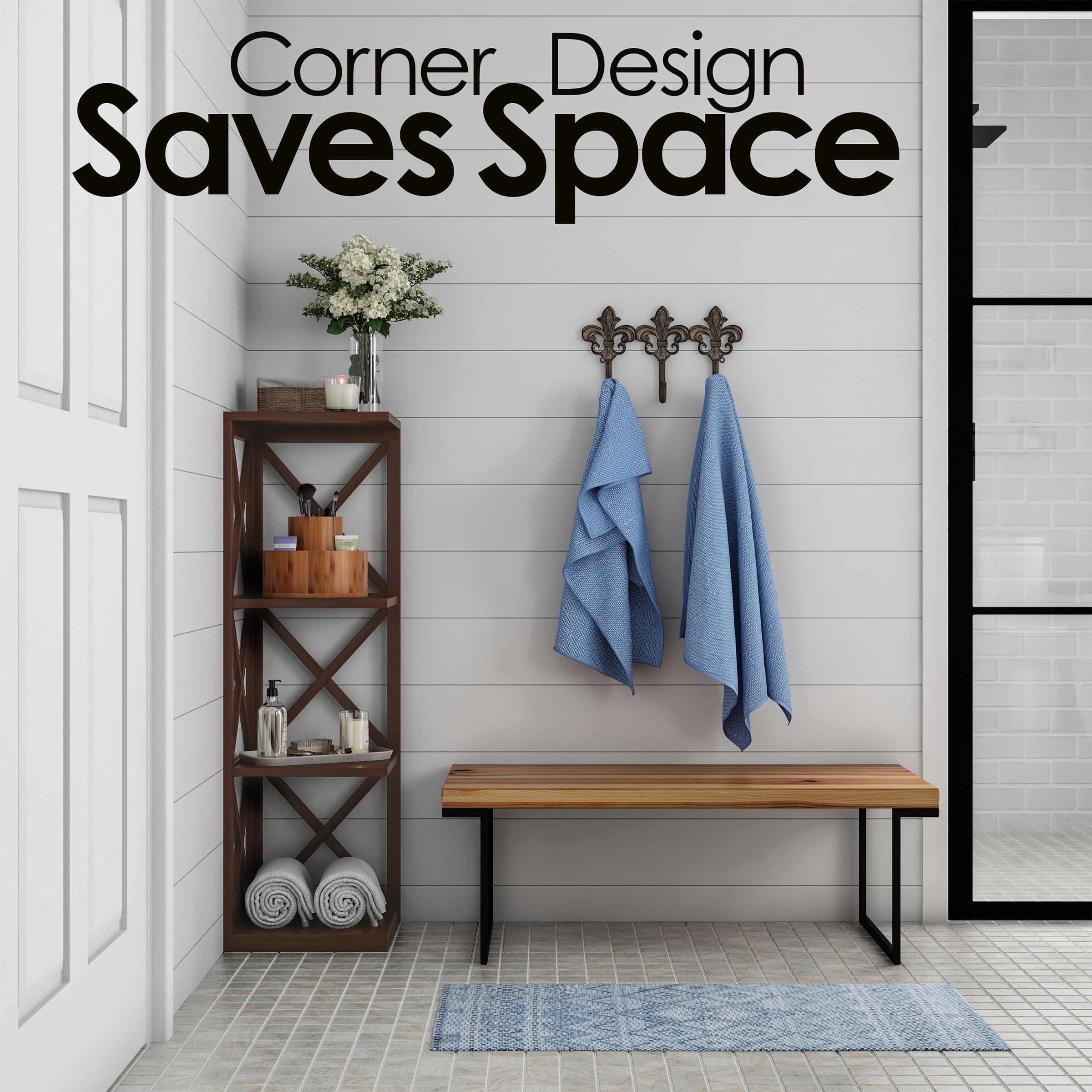 Lavish Home 4-Shelf Corner Bookcase, Open Criss-Cross Style for Decoration Storage (Brown)