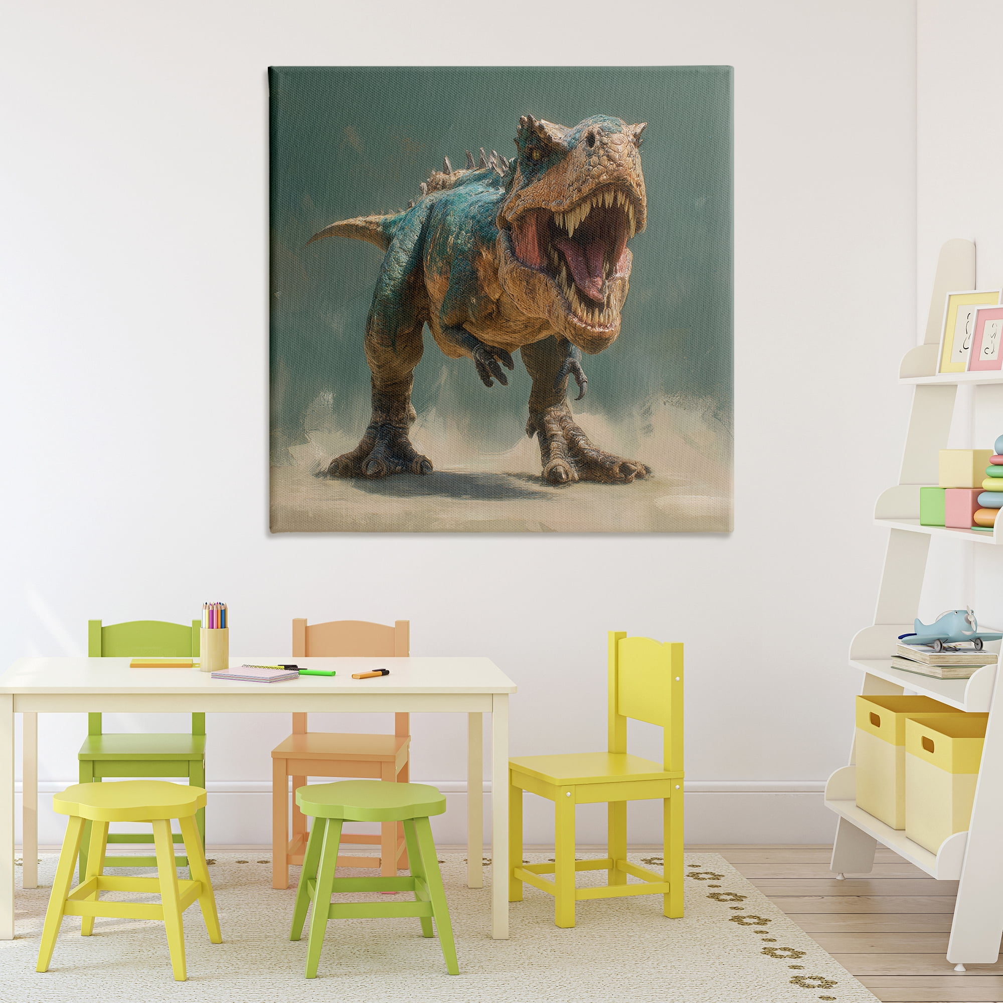 Stupell Industries Roaring T-Rex in Green Canvas Wall Art, design by Wumples