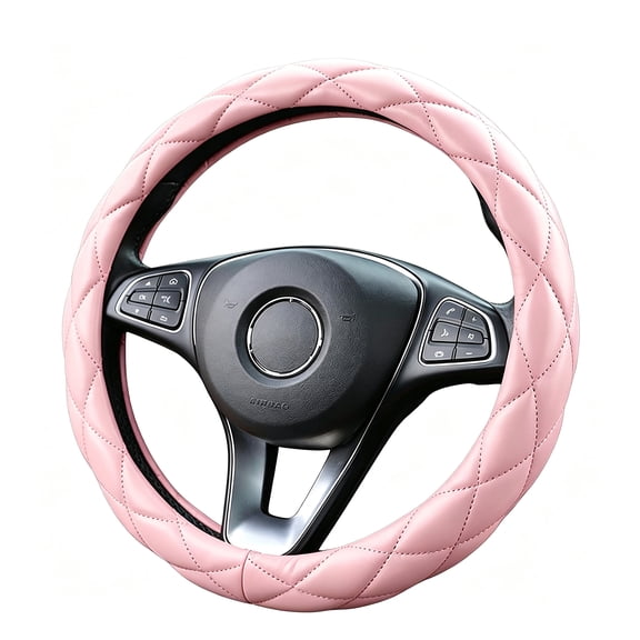 Universal 15 Inch Quilted Faux‑Leather Steering Wheel Cover, Soft Microfiber Leather Non‑Slip Wheel Protector, Cute Girly Style for Sedans, SUVs, Vans, Trucks