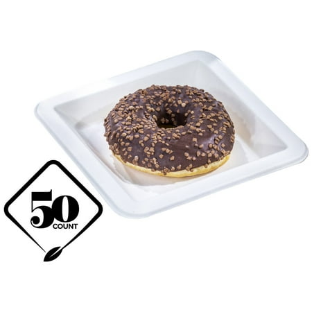 Paper Appetizer Plates (50 pcs) 6.5” inch Disposable Square Compostable White Plates - Bagasse Recycled Natural Sugarcane Fiber Eco Earth Friendly Contemporary Sturdy Dinner Appetizer Paper Plastic Alternative Plate Set ()