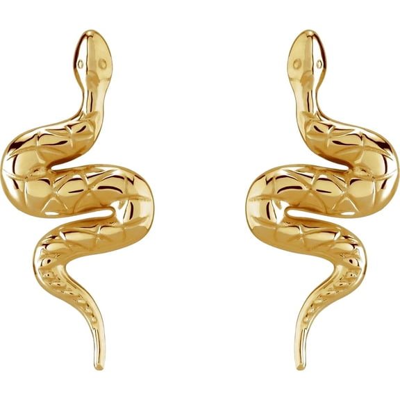 14k Yellow Gold Friction Back Polished Snake Earring Stud Earring for Women - 1.3 Grams