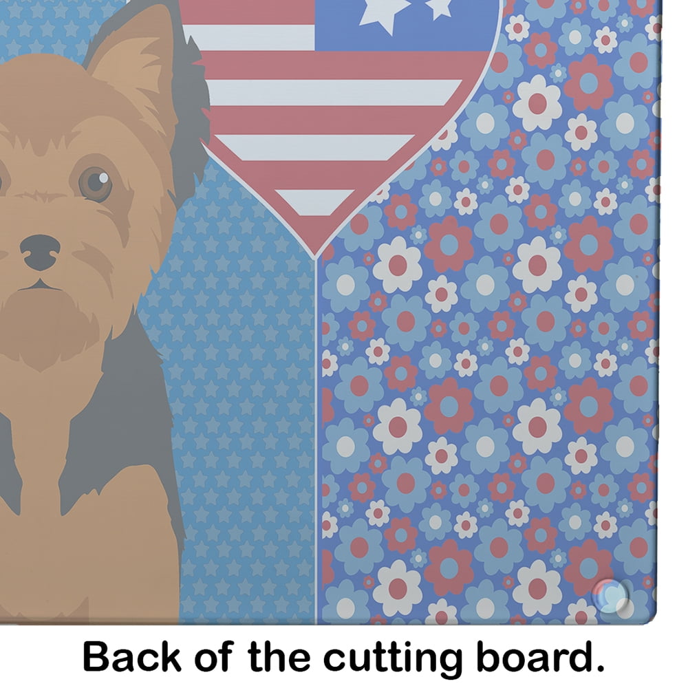 Black and Tan Puppy Cut Yorkshire Terrier Glass Cutting Board Large 12 in x 15 in