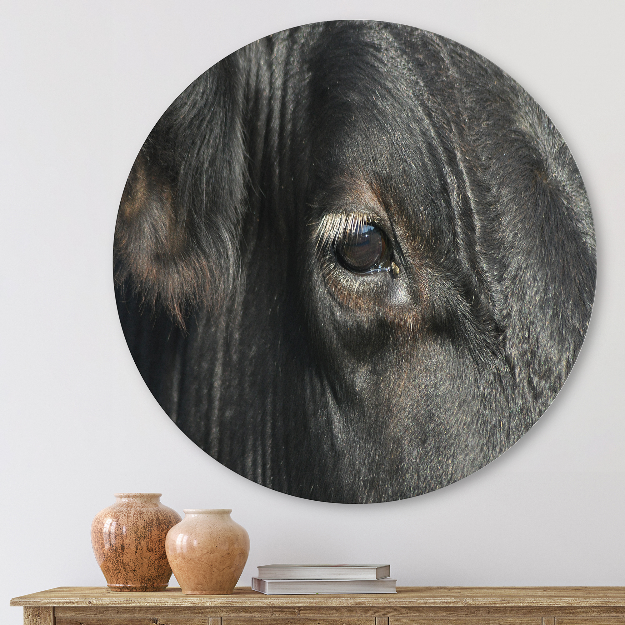 Designart 'Close-Up Of Cow Eye' Farmhouse Circle Metal Wall Art 23x23 - Disc of 23