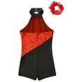 thumbnail image 6 of Alvivi Kids Girls Sequins Gymnastics Dance Leotard Sleeveless Trembling Short Jumpsuit with Headwear Red 8, 6 of 7