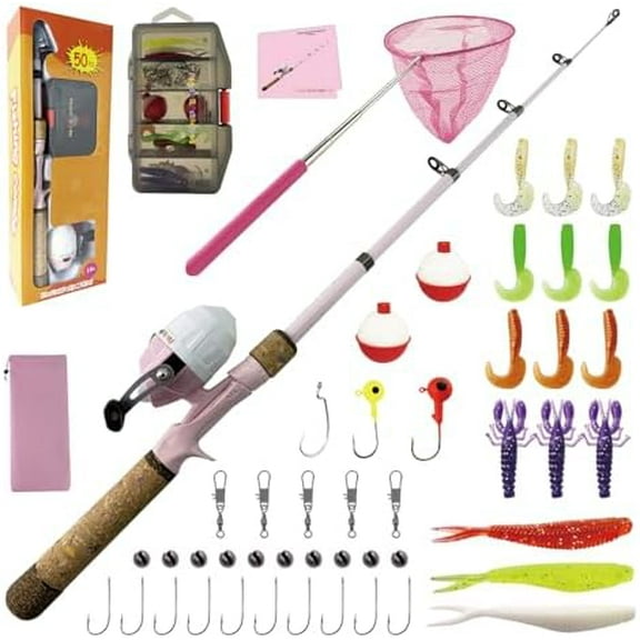 Kids Fishing Pole Set, Kids Fishing Rod and Reel Combo and Fishing Net Tackle  with Fishing Lures Hooks and Bag for Girls Age Beginner Little Children Junior Anglers$$Sport & Recreation Other