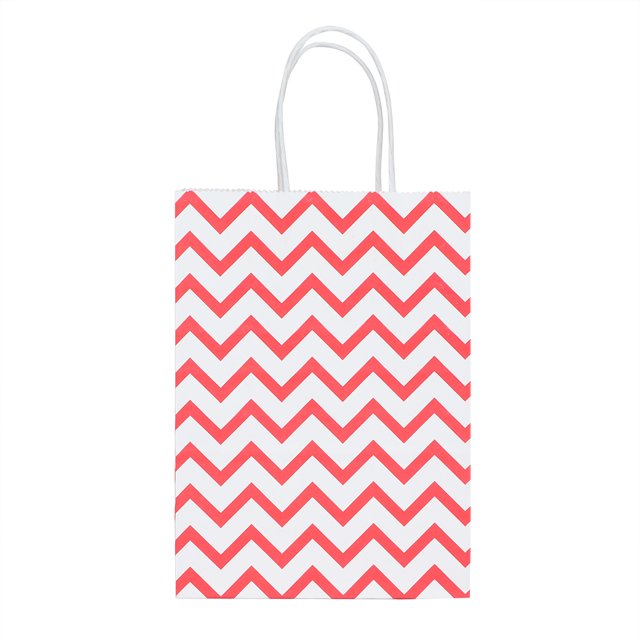 Dekaim Kraft Paper Gift Bags, 25Pcs Small Wave Shape Kraft Paper Gift Bags With Handles Bags Recyclable Tote Bag(Red)