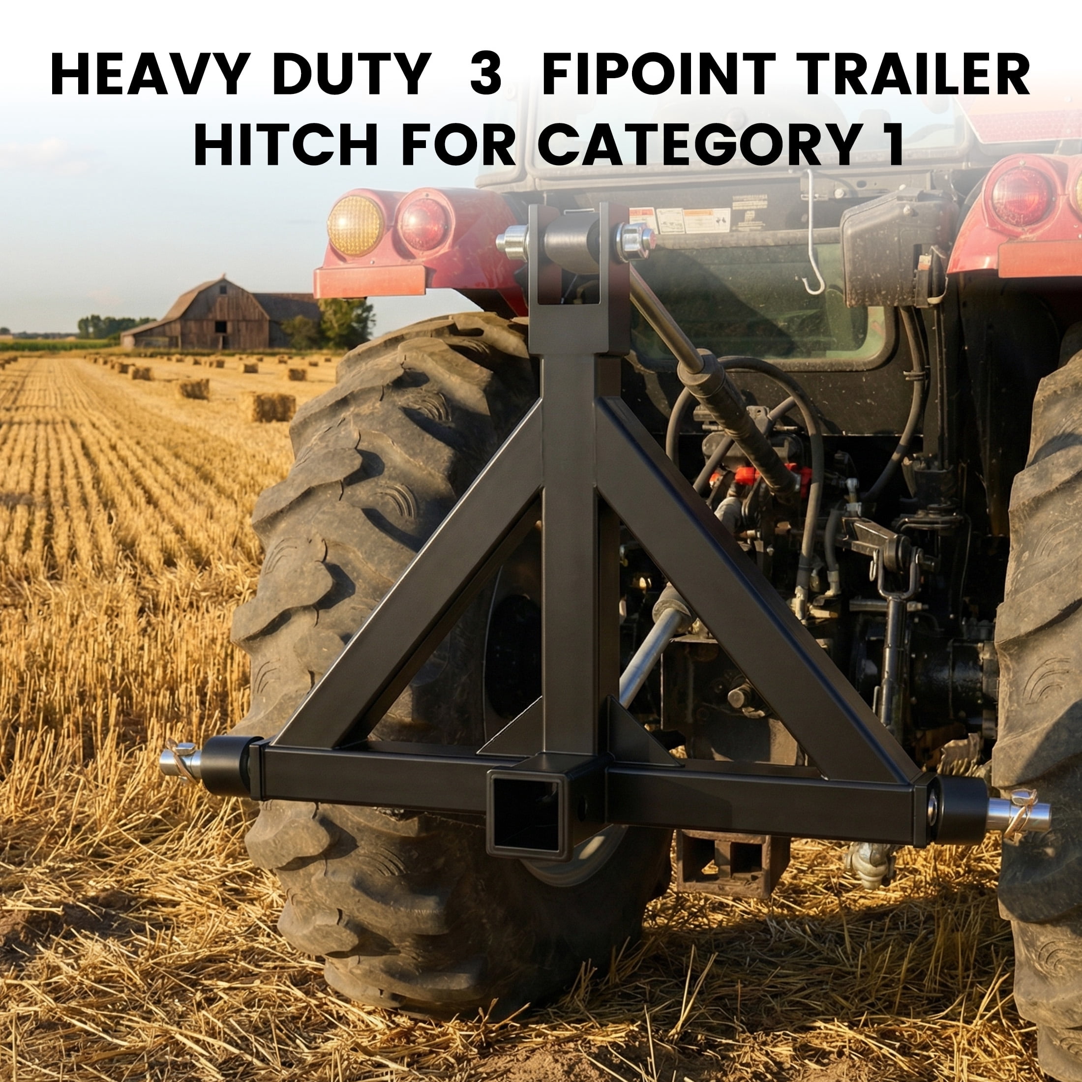 EDX Heavy Duty Category 1 Quick Hitch, 3 Point Trailer Hitch with 2" Receiver Tow Bar, Compatible with Kubota, John Deere, Yanmar, Kioti Tractors
