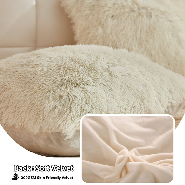 LIFEREVO 2 Pack Fluffy Faux Fur Pillow Shams,18 x 18 Inches Throw