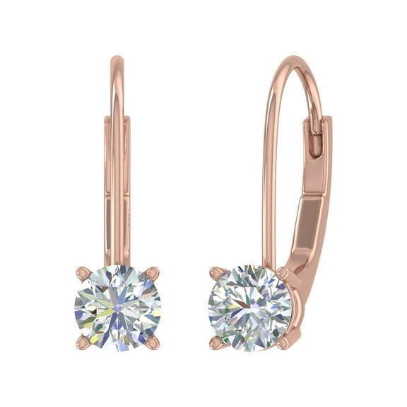 5/8 Carat Diamond Leverback Drop Earrings in 14K Rose Gold - IGI Certified