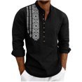 thumbnail image 2 of Betivan Men Printed Fashionable Casual Loose Button Placket Long Sleeve Stand-up Collar Blouse Shirt, 2 of 7
