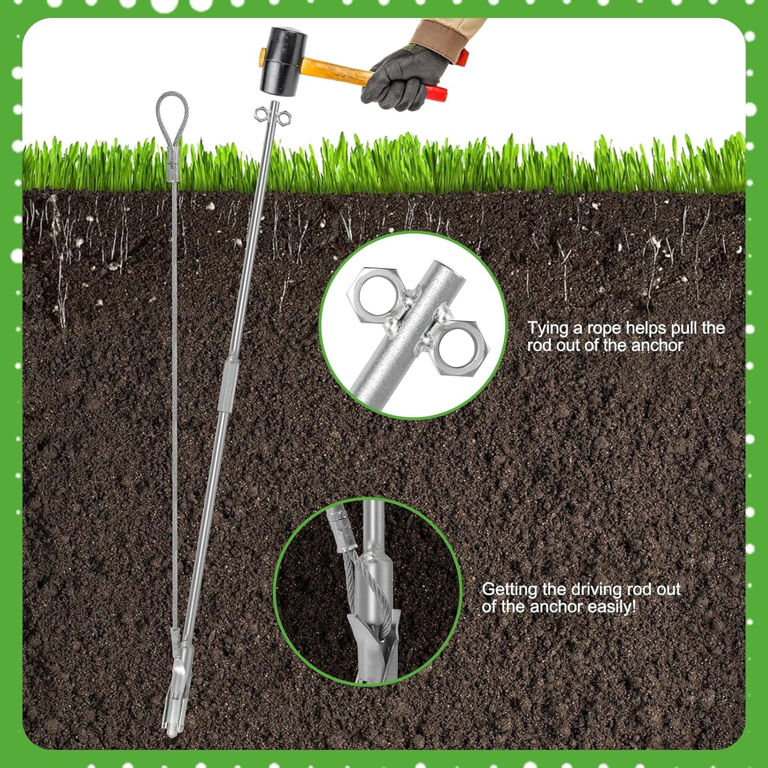 TooTaci 30" Ground Shed Anchors Kit, Earth Anchors with Driving Rod and 1/6" Galvanized Cable for Greenhouse, Carports, Gazebo, Tent, Orchard