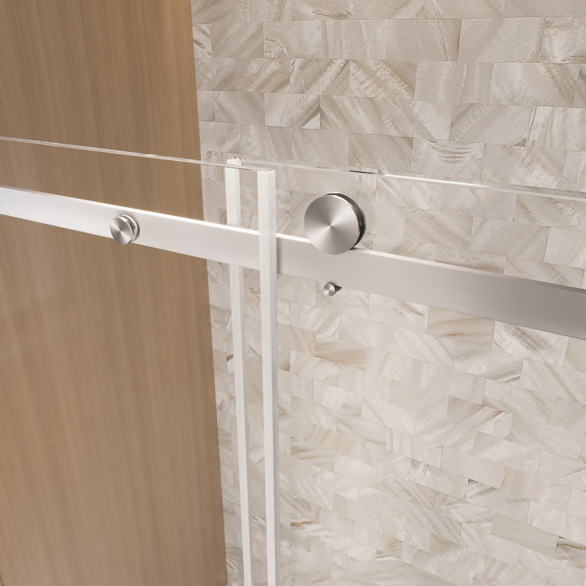 Leumius 56-60"W x 76" H Frameless Single Sliding Shower Door, 1/4\" Clear Tempered Glass, Stainless Steel Handle Square Tube Track Shower Door,Brushed Nickel
