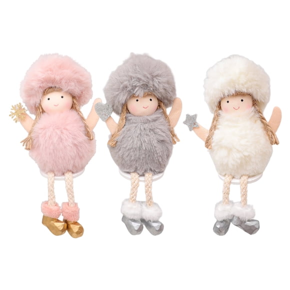 3 muñecos navideños de peluche colgantes, ángel, adornos navideños para festivales (blanco, rosa y gris)