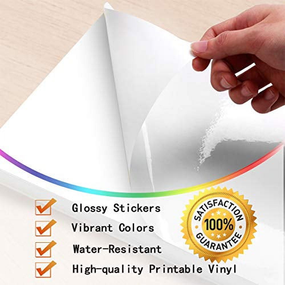 Printable Vinyl Sticker Paper for Inkjet Printer - Glossy White - 21  Waterproof Decal Paper Self-Adhesive Sheets 8.5x11- Dries Quickly and  Holds Ink