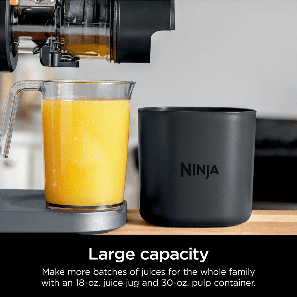 Restored Ninja NeverClog 150W Cold Press Juicer with 18oz Jug, 30oz Pulp Container, 2-Speed, Compact (Certified ) (Refurbished)
