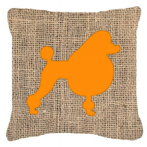 Poodle Burlap and Orange Indoor & Outdoor Decorative Fabric Pillow - 18 x 18 in.