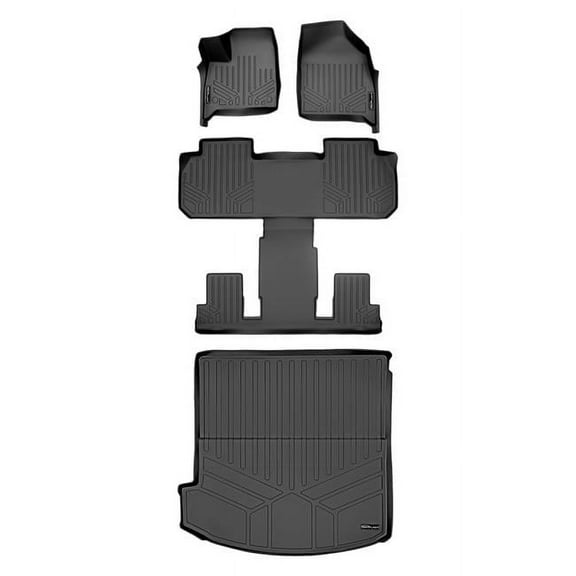 Smartliner SA0345-B0345-D0345 3 Rows Behind 2nd Row Floor Mats & Cargo Liner Set with Bucket Seats for 2018-2022 Buick Enclave, Black