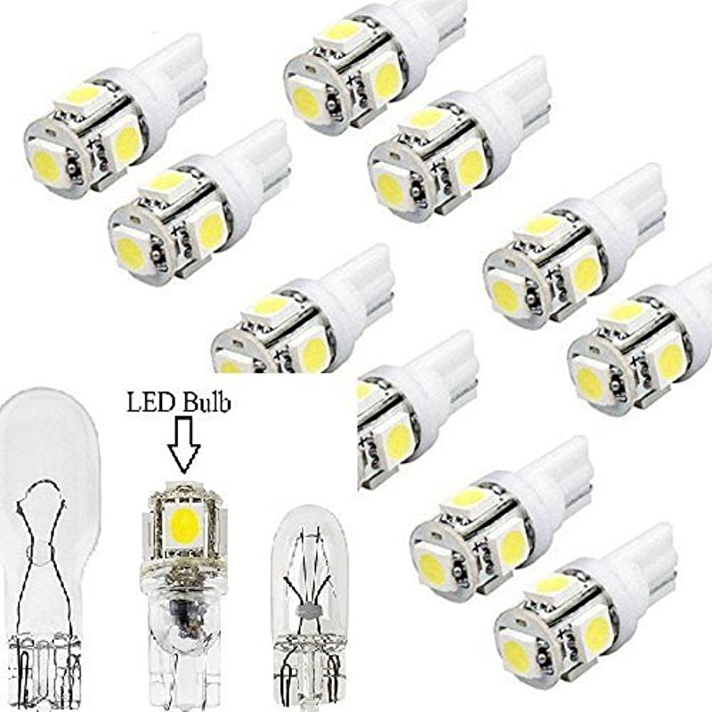 Safego T10 LED Red Car Light Bulbs T10 W5w 5 SMD 5050 Super Bright 194 168 2825 Wedge LED Car Lights Source Replacement Bulbs Rear Side Interior Lamps T10-5SMD-5050R Pack of 10 