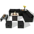 thumbnail image 1 of Topbuy 9 Pieces Outdoor PE Rattan Wicker Sectional Sofa with 42" Gas Fire Pit Table Space-Saving Patio Conversation Set with Storage Box Black, 1 of 10