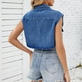 thumbnail image 6 of Womens Cropped Jean Jacket Cap Sleeve Botton Down Denim Tops Casual Lapel Collar Shirts Relaxed Fitted Tee Shirts with Big Pockets Beach Holiday Party Costume Trends 2025 Summer, 6 of 6