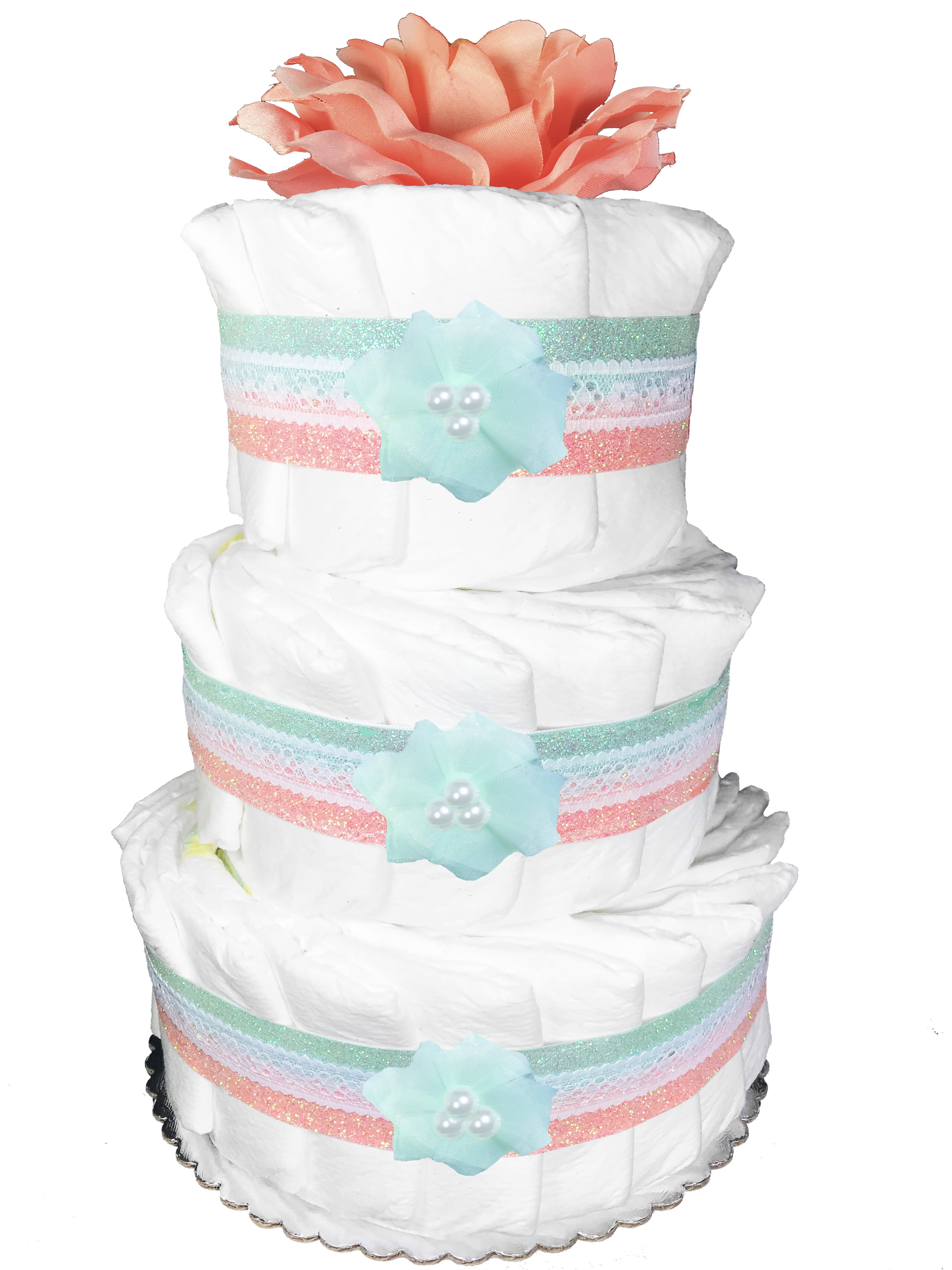 Mint And Coral Diaper Cake For A Girl Baby Shower Centerpiece Mint And Coral Diaper Cake For A Girl Baby Shower Centerpiece