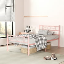 VECELO Twin Size Metal Platform Bed Frame with Headboard and Footboard, Strong Steel Slat Support/No Box Spring Needed, Easy Assembly, Pink