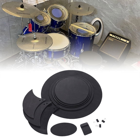 & Craft - 10Pcs Foam Drum Silencer Pads Set for Five Drums and Three Cymbals - Ideal Drumming Practice Pad Set for Musicians