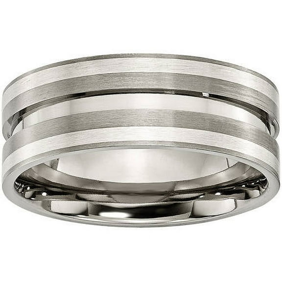 Titanium Grooved Sterling Silver Inlay 8mm Brushed Band