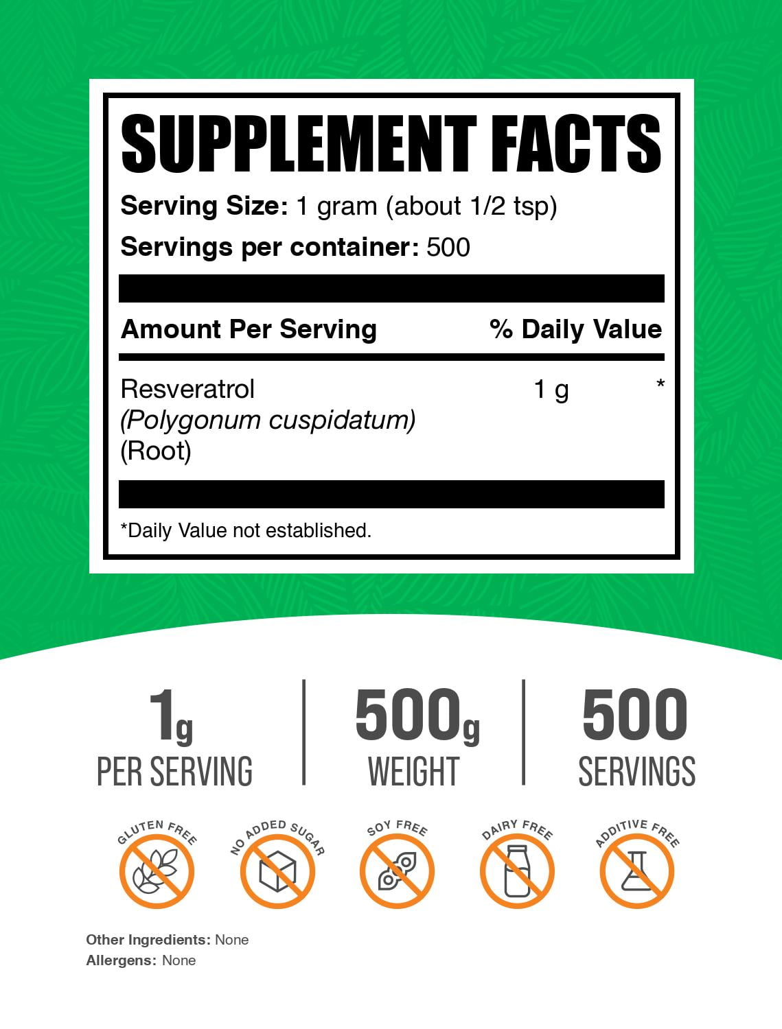 BulkSupplements Resveratrol Powder - 1g per Serving - 500 Grams (1.1 lbs) - 500 Servings