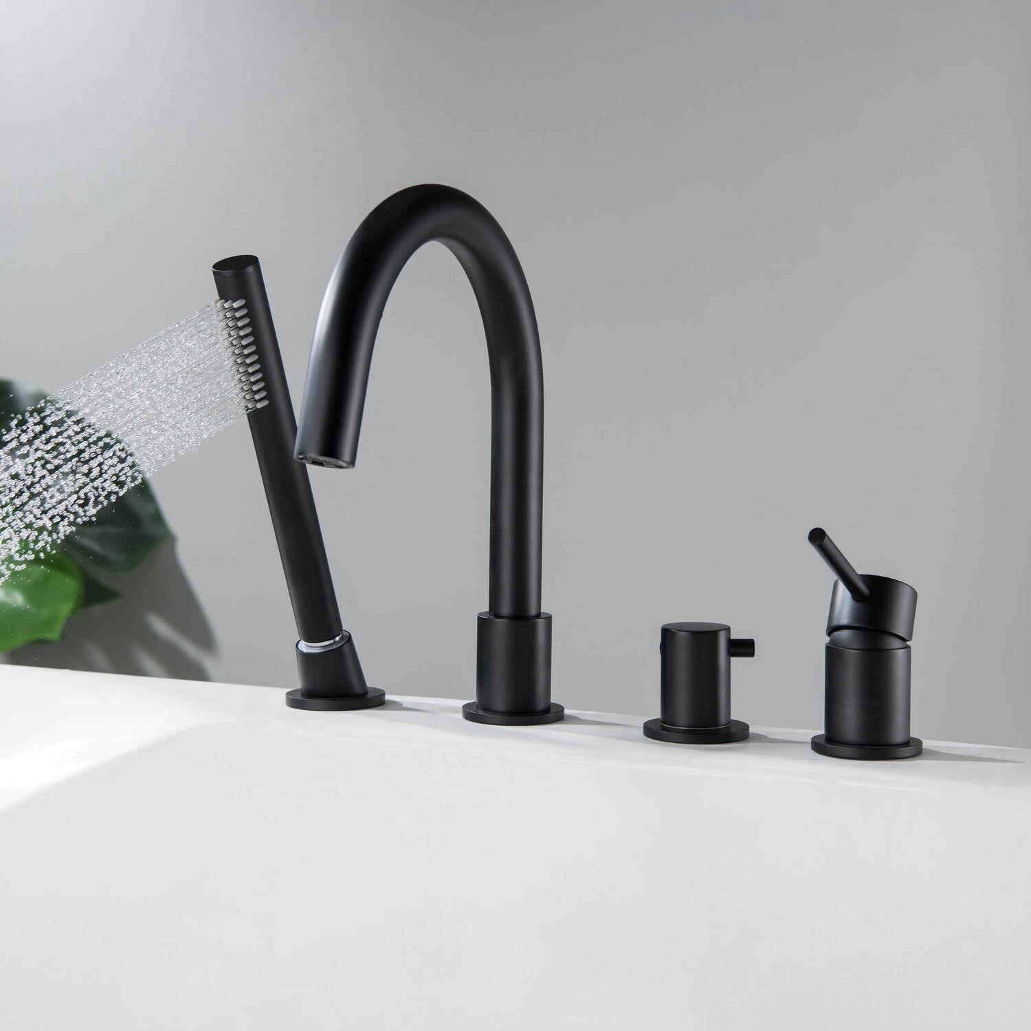 Kibi Circular Deck Mounted Bathtub Faucet with Hand Shower