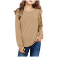 thumbnail image 3 of LpwkSSA Children Kids Girls Long Sleeve Shirts Spring Fashion Round Neck Basic Tops Casual Loose Comfy Tshirt Tunic Tops (Khaki,4-5 Years), 3 of 7