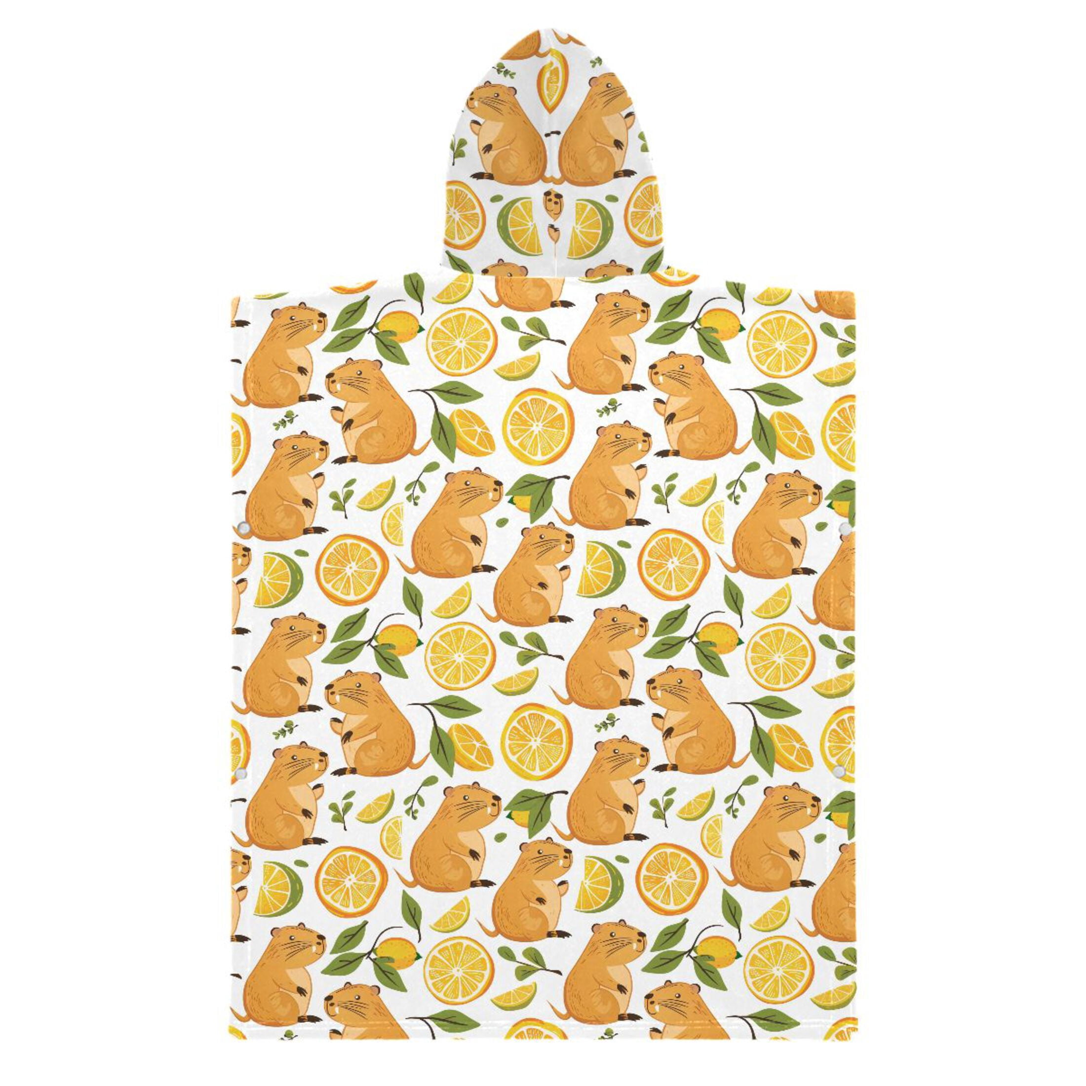 Kid Hooded Beach Towel Bath Poncho Towels Soft Absorbent Quick Dry for Boy Girl Funny Baby Capybaras and Orange S