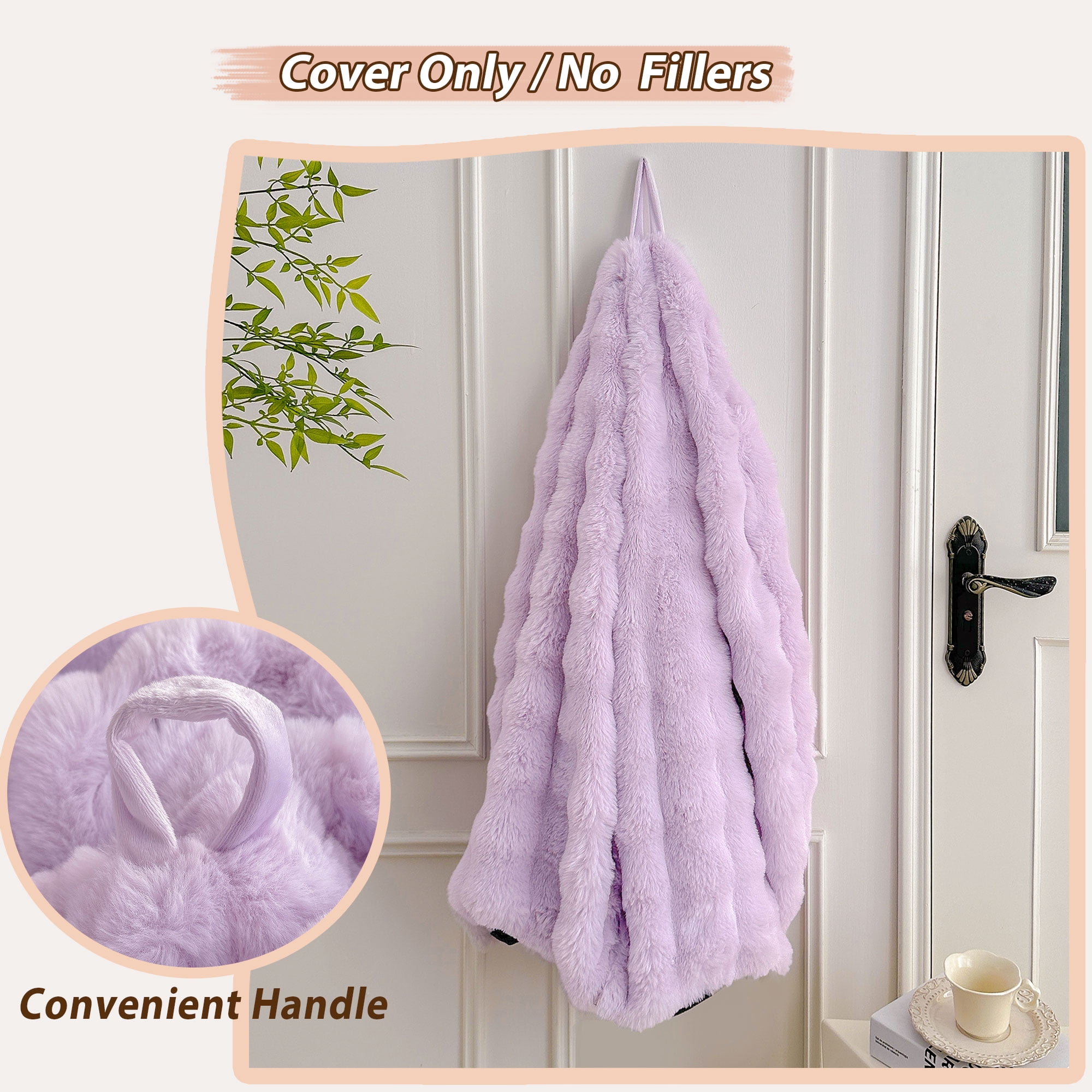 LIFEREVO Fluffy Faux Rabbit Fur Bean Bag Cover (No Filler), Big Fuzzy Stuffed Animal Storage Bubble Waffle Bean Bag Chair for Plush Toys, Comfy Shaggy Furry Beanbag Cover Kids Girls Adults, Lavender