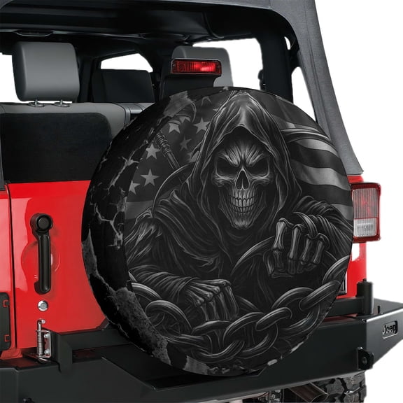 Lotusprinthandmade America Flag Skull Skeleton Halloween Spare Tire Cover Without Backup Camera Hole 34 in